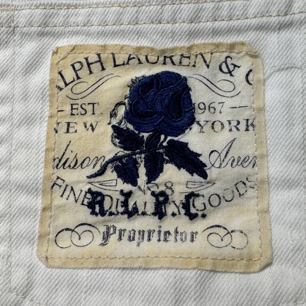 Ralph Lauren Denim Shorts Kids Size 14 White Raw Hem Blue Rose Patch Cotton